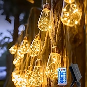 cheap Solar Outdoor Lights-Solar Powered Outdoor Garden Lights 8m 16 Bulbs Fairy String Lights Outdoor Waterproof 8 Lighting Modes for Fence Garden Party Wedding Camp Christmas Decoration