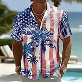abordables Chemises Patriotiques 250-4 juillet 2026, 250e anniversaire Homme Drapeau Américain Cocotier Chemise Chemise d'été Chemise Boutonnée Manche Courte Patriotique Extérieur Festival Été Printemps Col Rabattu Impression 3D