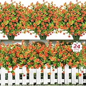  24 Bundles Artificial Flowers for Outdoors Decoration Fake Flowers UV Resistant Faux Plastic Greenery Eucalyptus Plants for Spring Summer Garden Patio Indoor Outdoor Home Decor, Multicolor