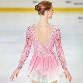 abordables Robes de Patinage Artistique-Robe de patinage artistique Femmes Fille Patinage Robe Tenues Violet Blanche Jaune Patchwork Spandex Maille Dentelle Haute Élasticité Compétition Tenue de Patinage cristal pailleté manche longue