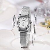 baratos Relógios Quartz-Women's Square Quartz Watch with Silver Mesh Strap, Minimalist Black Dial Ladies Fashion Watch, Elegant Vintage Small Face Wrist Watch for Women Girls, Birthday Gift for Her