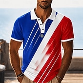  4. Juli 2026 250. Herren Geometrisch Poloshirts Kurzarm Polo-Shirts Hemden mit Kragen Lässig Athleisure 3D-Druck Knöpfe Atmungsaktives Gewebe Frühling & Sommer Rote Marineblau Armeegrün