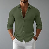 abordables Camisas informales elegantes para hombre-Hombre Camisa Camisa casual Camisa de Pana Abotonar la camisa Negro Blanco Azul Marino Morado Verde Trébol Manga Larga Plano Cuello Camisero Cuello Italiano Casual Diario Ropa Elegante Moda Casual