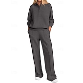 preiswerte Trainingsanzüge-Damen Pullover-Trainingsanzug-Sets 2-teiliger Trainingsanzug Lounge-Outfits  Kordelzug mit Tasche Einfarbig Sportbekleidungsset Herbst Dunkelgrau Schwarz Fitnessstudio Fitnesstraining Leger Winddicht