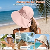 abordables Artículos para el hogar-Sombrero de sol para mujer, plegable, de ala ancha, con solapa para cubrir el cuello y abertura para coleta. Permite llevar coleta sin oprimir la cabeza. Transpirable y fresco, ideal para vacaciones