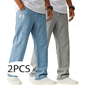 economico Classico-Per uomo Pantaloni di Lino Pantaloni Pantaloni Estivi Pantaloni Larghi Coulisse Elastico in vita Gamba Dritta Semplice Leggero Traspirante Lunghezza intera Casuale Quotidiano All'aperto Vacanza Moda