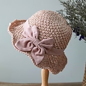 levne vytápění a chlazení-Elegantní tkaný slaměný sluneční klobouk s mašlí, ručně vyrobený skládací letní plážový klobouk, široká krempa, UV ochrana, ležérní kupolovitý sluneční klobouk pro ženy
