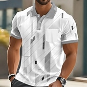 abordables Polo géométrique pour homme-Homme Géométrique Polo Manche Courte Polos Chemises à Col Occasionnel Extérieur Athleisure Tenue quotidienne Impression 3D Boutons Printemps &amp; Été Bleu bleu marine Vert