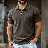 cheap Men's Classic Polo-SoftFade™ Men's Polo Shirts 100% Cotton Acid Wash Shirt Casual Holiday Lapel Short Sleeve Fashion Basic Plain Vintage Plain Summer Spring Regular Fit Dark Brown Black Light Green Pink Navy Blue