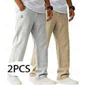 economico Classico-Per uomo Pantaloni di Lino Pantaloni Pantaloni Estivi Pantaloni Larghi Coulisse Elastico in vita Gamba Dritta Semplice Leggero Traspirante Lunghezza intera Casuale Quotidiano All'aperto Vacanza Moda