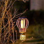 זול אורות נתיבים ופנסים-Outdoor Solar Hanging Lantern, Waterproof Metal Hot Air Balloon Decor with Flickering Flame LED, Patio Garden Porch Tree Balcony Fence Party Wedding Ambient Lighting