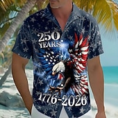  día de la independencia americana Hombre Águila Bandera estadounidense Camisa Camisa de verano Abotonar la camisa Manga Corta Patriótico Exterior Festival Verano Primavera Cuello Vuelto Impresión 3D