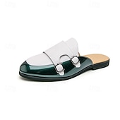 billiga Herrtofflor och träskor-Herr vita och gröna dubbelmunk-loafers med slip-on-detaljer, eleganta uttalandeskor för snygga män, bröllop, banketter, fester och kvällskläder