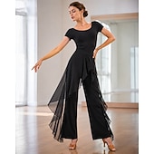 economico Pantaloni-pantaloni da ballo latino, balli da sala, volant, tinta unita, vita alta, pantaloni da allenamento da donna, spandex alto