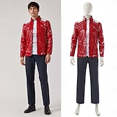 preiswerte Herrenkostüme-Popstar der 80er Sänger Kostüm mit roter Jacke Ausgefallene Kostüme Musik- und Bühnenikonen Retro Vintage 1980er for Herren Erwachsene Halloween Karneval Buchwoche Party Leistung Symphonie der