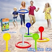 voordelige Zomer speelgoed-buitenringwerpset voor kinderen &amp;Hoepelspel voor volwassenen, familiespel voor in de achtertuin met kleurrijke doelpalen en ringen, buitenspel voor tuin, strand, camping, speelgoed voor zomerfeestjes,