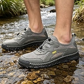 baratos Sapatos Casuais com Cadarço-Tênis aquáticos masculinos bege para atividades ao ar livre - respiráveis, de secagem rápida, com cadarço, ideais para caminhadas na praia, atividades aquáticas, viagens ao ar livre e uso casual no verão.