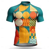 cheap Men's Jerseys-Men Cycling Jersey Geometric Short Sleeve Bike Jersey Activewear Top with 3 Rear Pockets UV Resistant Quick Dry With Pockets Front Zipper Sports Yellow Pink Dark Navy Clothing Apparel