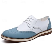 cheap Casual Lace-Up Shoes-Men's Two Tone Wingtip Oxford Shoes, Lace-Up Brogue Dress Shoes, Vintage Formal Shoes for Wedding, Office, Party