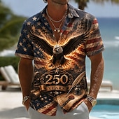  Camicia estiva con l'aquila e bandiera americana per uomo camicia a maniche corte con bottone patriottica festival all'aperto estate primavera colletto a risvolto stampa 3D camicie marroni