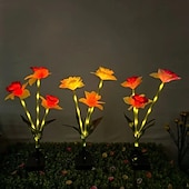 abordables Éclairages pour allées-Lot de 2 nouveaux poteaux solaires pour narcisses, émettant une lumière chaude avec un effet de dégradé de couleurs sur les pétales. Idéal pour décorer un jardin, une cour ou une pelouse.