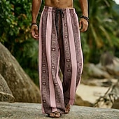 preiswerte Ethnische Hosen-Herren Geometrisch Gestreift Böhmische Hose Hosen Hose Baggy-Hosen Mittlere Taille Ethnisch Vintage-Retro Outdoor Urlaub Alltagskleidung Kordelzug Elastischer Bund Weites Bein Sommer Frühling 3D-Druck