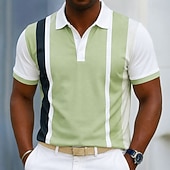 baratos Polo Geométrico Masculino-Homens Tiras verticais Linha Camisas Polo Manga Curta Camisas polo Camisas de colarinho Casual Roupa Esportiva Impressão 3D Botões Malha Respirável Primavera Verão Azul Roxo Marron