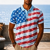 cheap Patriotic 250 Polos-4th of July 2026 250th Men's Ocean American US Flag Hawaiian Polo Shirts Short Sleeve Polo Shirts Lapel Business Casual Athleisure 3D Print Buttons Breathable Mesh Spring &amp; Summer Blue 1 Blue 3# Blue
