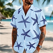 economico Stampa oceanica-Per uomo Stella marina Camicia hawaiana estiva Camicie tropicali Camicia Aloha Manica Corta Hawaiano Quotidiano Vacanza al Mare Estate Primavera Collo ripiegato Stampa 3D Camicie con bottoni Blu
