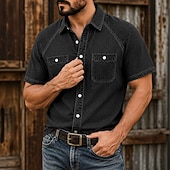 baratos Men's Work Shirts-SoftFade™ Men's Shirt Casual Shirt Acid Wash Shirt Garment Dyed Black Light Green Blue Purple Green Short Sleeve Plain Shirt Collar Casual Daily Clothing Apparel Elegant Fashion Casual