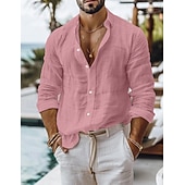 economico Vacanza-Per uomo Camicia Camicia di lino Camicia Estiva Abbigliamento da spiaggia Camicia con Bottoni Semplice Casuale Quotidiano Blu Nero Bianco Rosa Manica Lunga Colletto Primavera &amp; Estate Abbigliamento