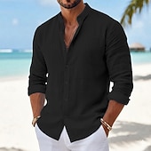 economico Vacanza-Per uomo Camicia Camicia Estiva Abbigliamento da spiaggia Camicia con Bottoni Semplice Casuale Vacanza Blu Nero Bianco Rosa Manica Lunga Collo alla coreana Primavera &amp; Estate Estate Abbigliamento