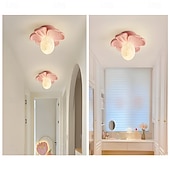 ieftine Montaj Plafon-Lampă de tavan semi-încastrată, corp de iluminat modern pentru hol, cu floare verde din rășină, bec inclus, lumini 3D cu lună pentru insulă de bucătărie, dormitor, living, verandă, coridor