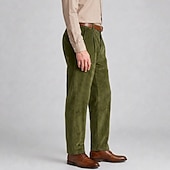 baratos Solto-Calça social masculina de veludo - calça reta para ocasiões formais - verde militar