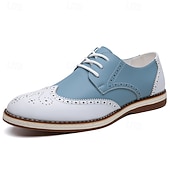 cheap Casual Lace-Up Shoes-Men's Two Tone Wingtip Oxford Shoes, Lace-Up Brogue Dress Shoes, Vintage Formal Shoes for Wedding, Office, Party
