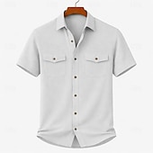 cheap Men's Work Shirts-Men's Shirt Casual Shirt Corduroy Shirt Button Up Shirt Black White Yellow Navy Blue Brown Short Sleeve Plain Shirt Collar Casual Daily Front Pocket Clothing Apparel Elegant Fashion Casual