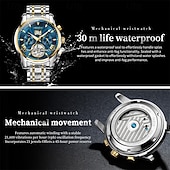 preiswerte Mechanische Uhren-Luxuriöse, automatische Herrenuhr, zweifarbiges Edelstahlgehäuse, blaues Zifferblatt im Skelett-Tourbillon-Stil, selbstaufziehende Business-Armbanduhr mit Großdatum, 24-Stunden-Anzeige, wasserdicht