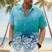 cheap Floral Print-Men's Floral Print Tropical Flowers Shirt Summer Hawaiian Shirt Tropical Shirts Short Sleeve Hawaiian Resort Casual Holiday Beach Wear Summer Spring Turndown 3D Print Button Up Shirts Blue Yellow