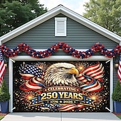 baratos 250º Aniversário-Capa decorativa para porta de garagem comemorativa do 250º aniversário - águia-careca patriótica e bandeira americana, banner para o 4 de julho - capa para porta de garagem para decoração da festa do Dia da Independência de 2026, 2,4 x 2,1 m