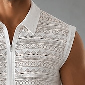 tanie Męskie eleganckie koszule na co dzień-Męskie Koszula Codzienna koszula Zapinana na guziki koszula Koszula żakardowa Biały Bez rękawów Geometryczny Równina Kołnierzyk koszuli Codzienny Streetwear Przednia kieszeń Odzież Elegancja Moda