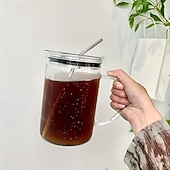 halpa Keittiövälineet ja -laitteet-lasinen juomamuki kannella ja pillillä, syntymäpäivälahja naisille, tyylikäs asuste, lahja kahvin ystäville, morsiusneidon häälahja, lasinen muki pillillä, suuri tilavuus