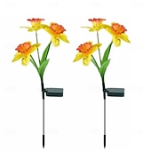 abordables Éclairages pour allées-Lot de 2 nouveaux poteaux solaires pour narcisses, émettant une lumière chaude avec un effet de dégradé de couleurs sur les pétales. Idéal pour décorer un jardin, une cour ou une pelouse.