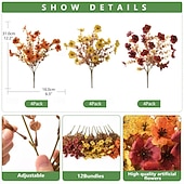  12 pachete de flori artificiale de toamnă, camouflage, pentru exterior, plante artificiale, decorațiuni de Halloween, mătase artificială rezistentă la UV, pentru Ziua Recunoștinței, care nu se decolorează, pentru ușa din față, verandă, terasă, curte, balc