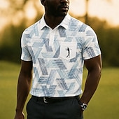 cheap Men's Golf Polo-Men's Geometic Golf Sports Polo Shirts Short Sleeve Polo Shirts Collared Shirts Casual Athleisure 3D Print Buttons Breathable Mesh Spring &amp; Summer White Purple Green
