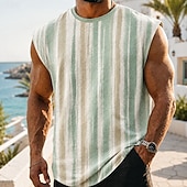 cheap Vacation Tropical T Shirts-Men's Boho Striped Undershirt Sleeveless T shirt 3D Print Crew Neck Shirt Vacation Tropical Fashion Daily Holiday Green 1# Green 2# Green 3# Spring &amp; Summer Clothing Apparel S M L XL 2XL 3XL