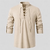 baratos Tops-Medieval Renascentista Camisa Pirata Viking Mistura com algodão e linho Fantasia Homens Viking Pirata Dia Das Bruxas Carnaval Espetáculo LARP Ren Faire Adulto Camisa