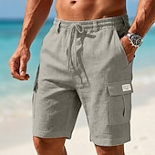 cheap Holiday-Men's Shorts Linen Shorts Summer Shorts Beach Shorts Drawstring Pocket Elastic Waist Color Block Solid Comfort Breathable Short Casual Daily Beach Vacation Fashion Blue Khaki Inelastic