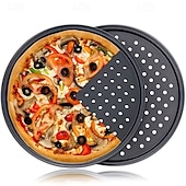 baratos Utensílios &amp; Aparelhos de Cozinha-Forma para pizza redonda de 30 cm (12 polegadas) revestida em aço carbono perfurado, 1/2 unidade.