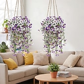 cheap Artificial Flower-4 Pcs Artificial Hanging Pansy Flowers for Outdoors, Faux Flowers Fake Spring Summer Decor, UV Resistant Fake Plants Silk Flower for Planter Front Door Porch Patio Yard Garden