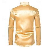 cheap Men's Satin Shirts-Men's Shirt Satin Shirt Dress Shirt Button Up Shirt Prom Shirt Gradient Wedding Formal Blue Silver Black Yellow Long Sleeve Turndown Spring All Seasons Clothing Apparel Plain
